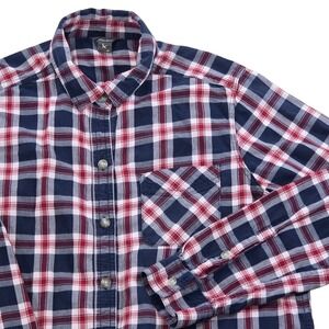 Eddie Bauer Womens Size Medium Blue Red Plaid Long Sleeve Button Up Shirt‎